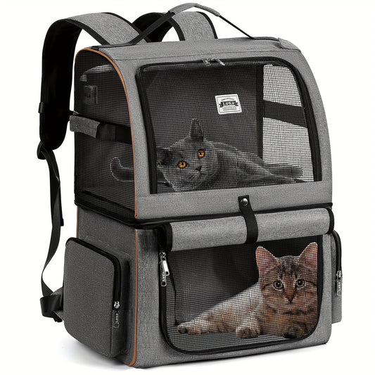 Lekereise Double Cat Backpack Carrier for Two Cats or One Medium Dog in Grey