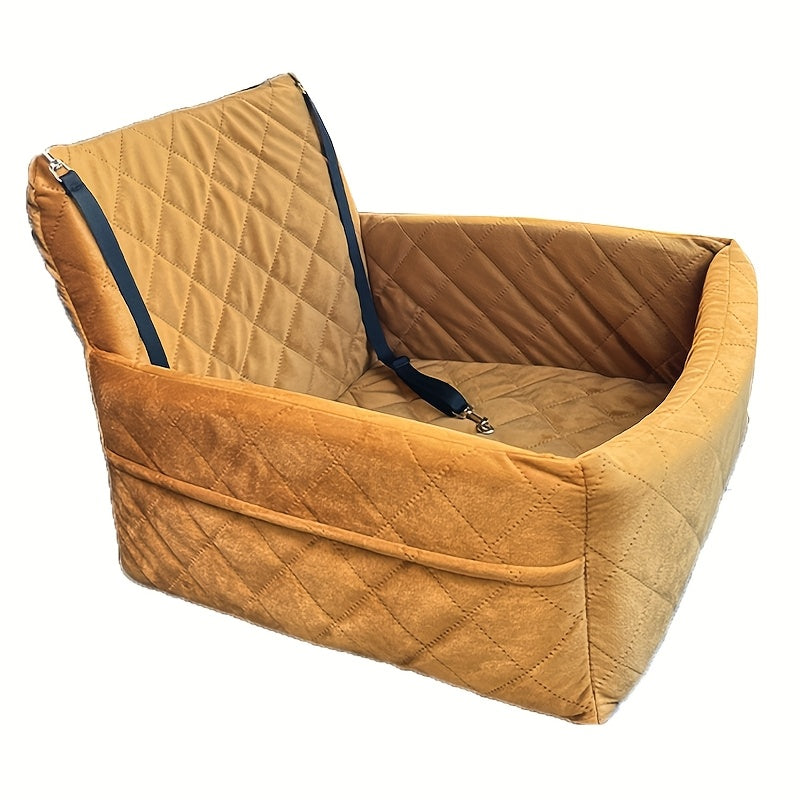 Deluxe Portable Dog Car Seat Stylish Travel Carrier with Safety Strap for Small Dogs