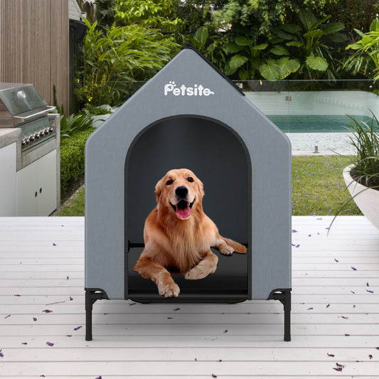 Costway 43 Inch Elevated Dog House with Ventilated Windows for Medium Breeds Indoor Outdoor