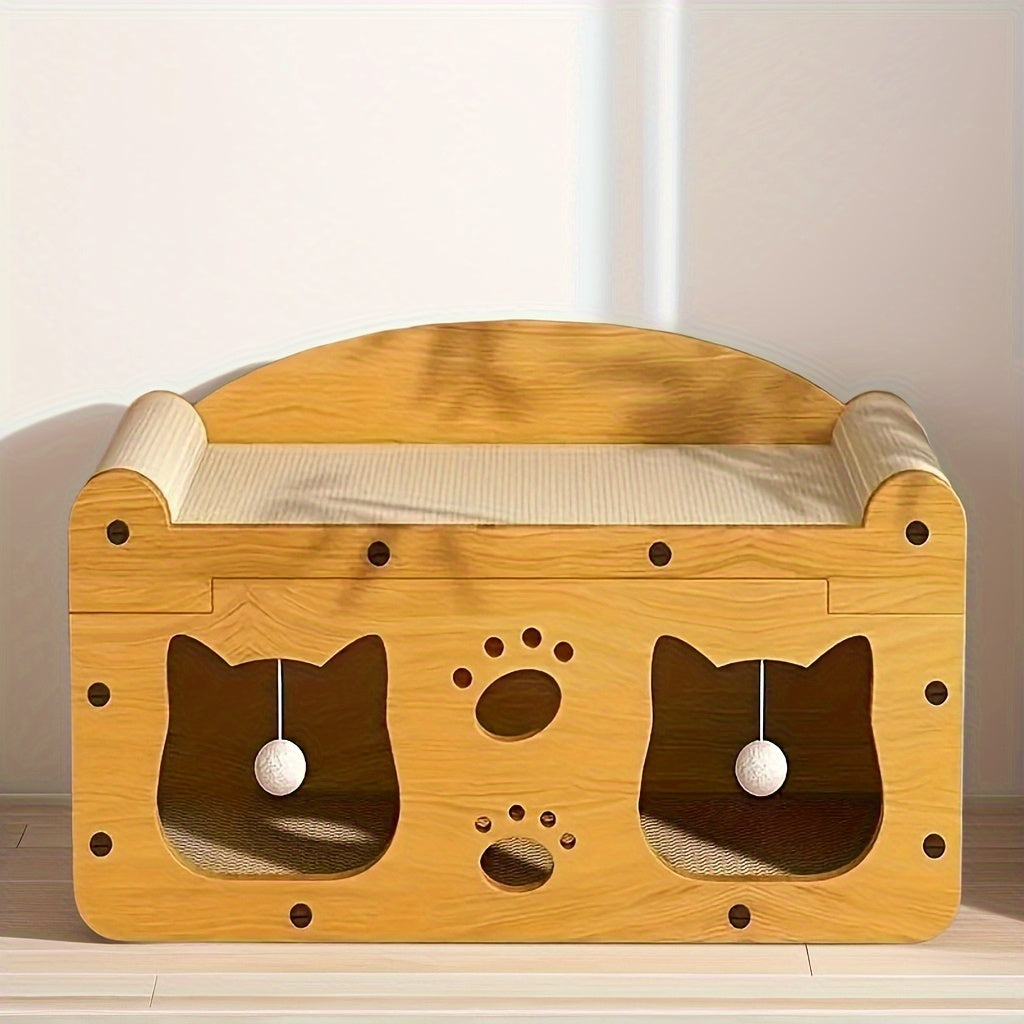 2025 Latest Cat Villa 2-in-1 House with Scratching Board and Interactive Toy Balls