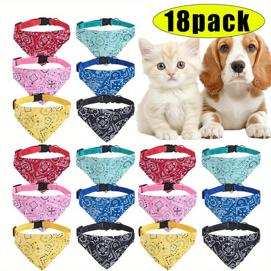 18 Pack Adjustable Dog and Cat Bandanas with Removable Bow Ties for Small Pets
