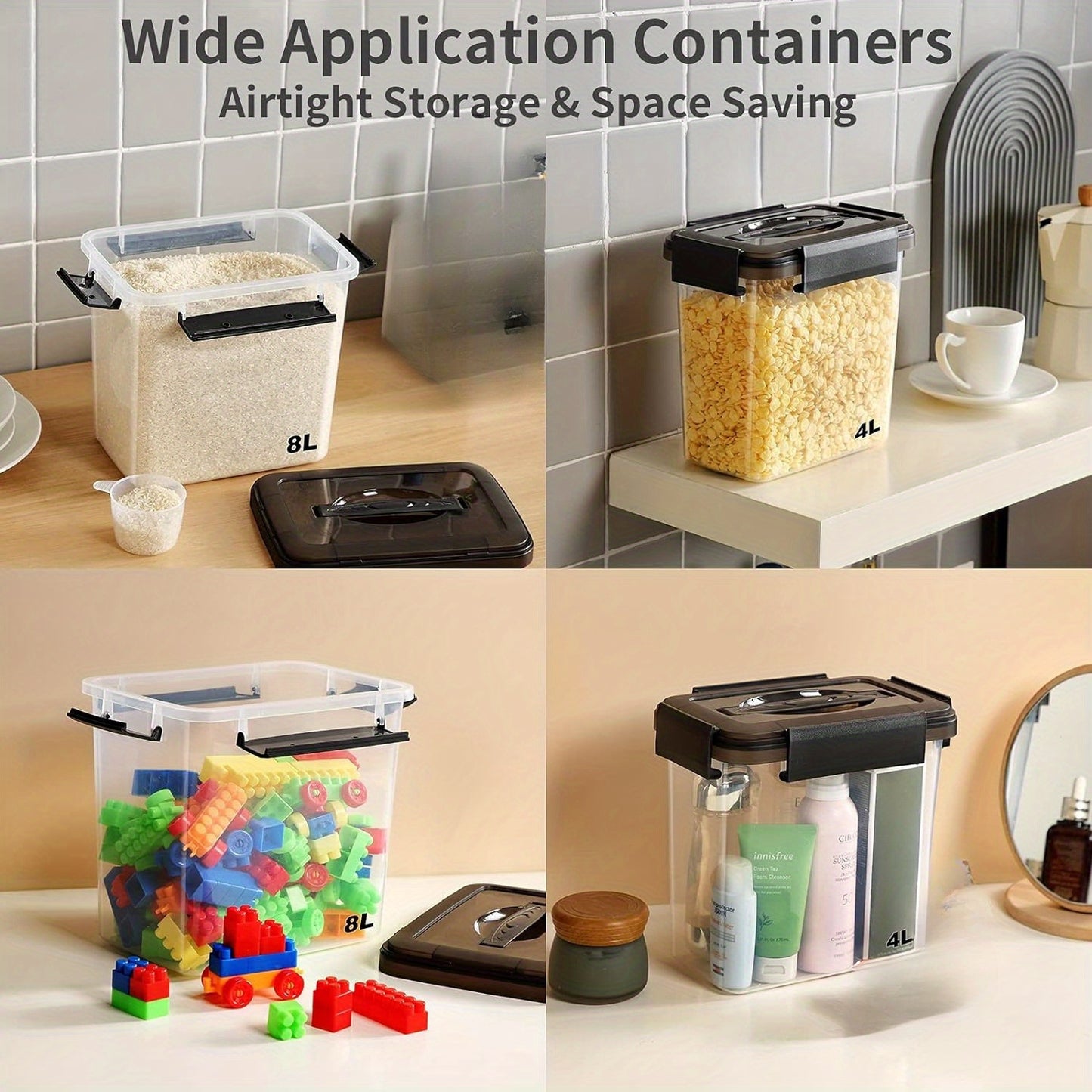 Airtight Stackable Dog And Cat Food Storage Containers Black