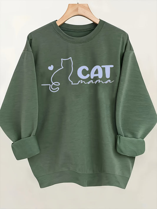 Cat Mom Women's Crewneck Casual Sweatshirt Cute Gift for Cat Lovers