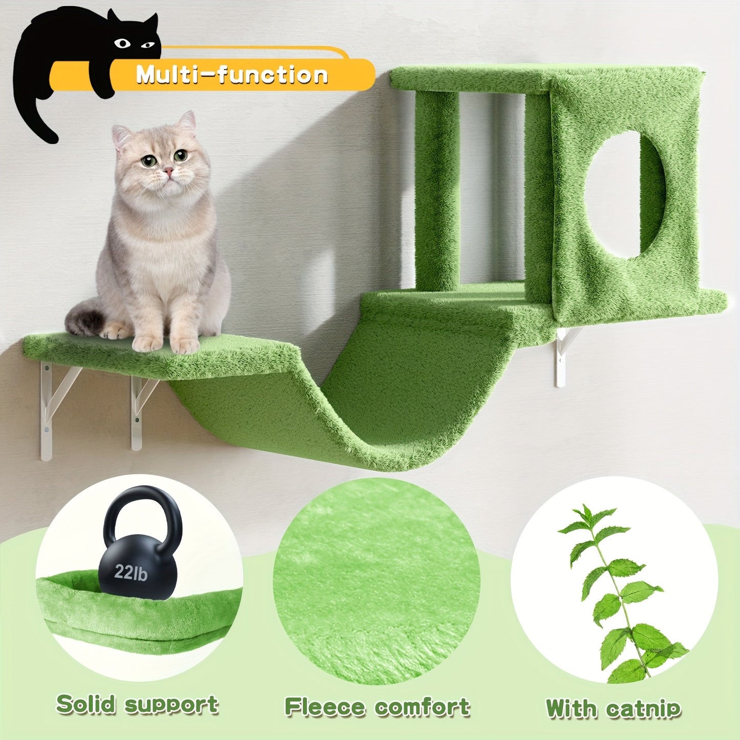 Deluxe 6pcs Wall-Mounted Cat Climbing Shelf Multi-Level Cat Tree with Condo and Scratching Post