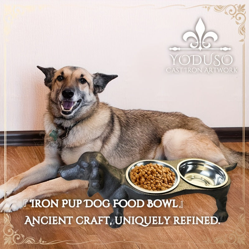 Cast Iron Pet Feeding Station With Stainless Steel Bowls