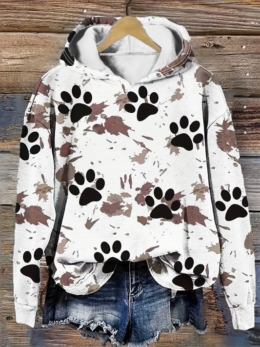 Women's Paw Print Hoodie Cozy Front Pocket Pullover