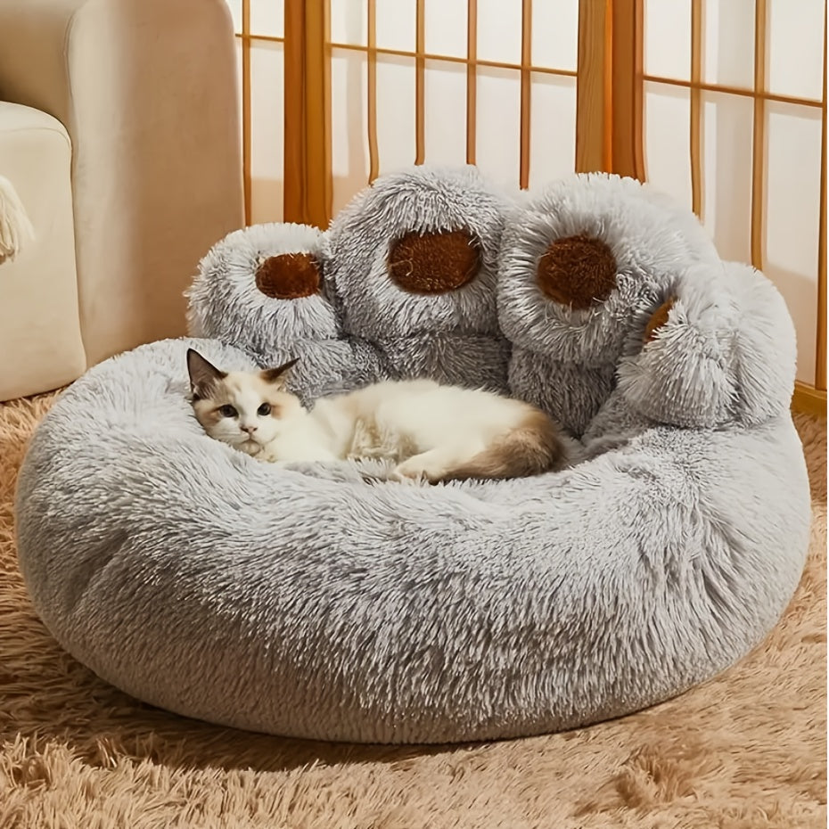 Large 43.5 Inch Cute Bear Paw Shaped Cozy Dog And Cat Bed Round Plush Mattress