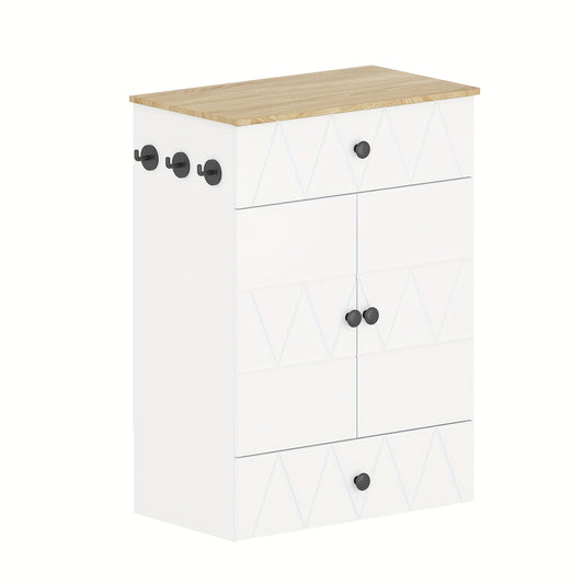 Advwin Wooden Pet Feeding Cabinet With Drawers And Hooks