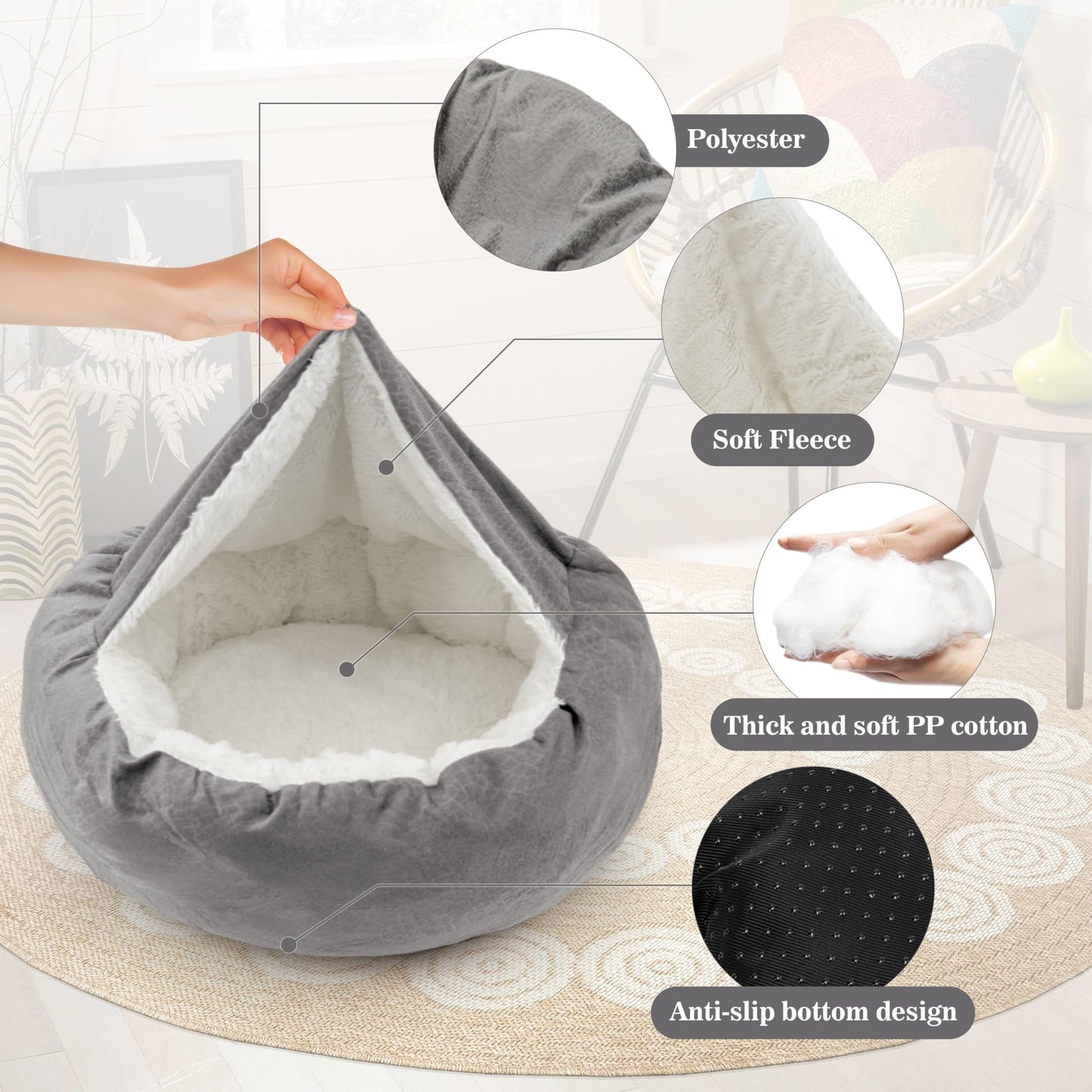 Four Seasons Cozy Dog Bed with Hooded Blanket and Anti-Anxiety Design for All Pets