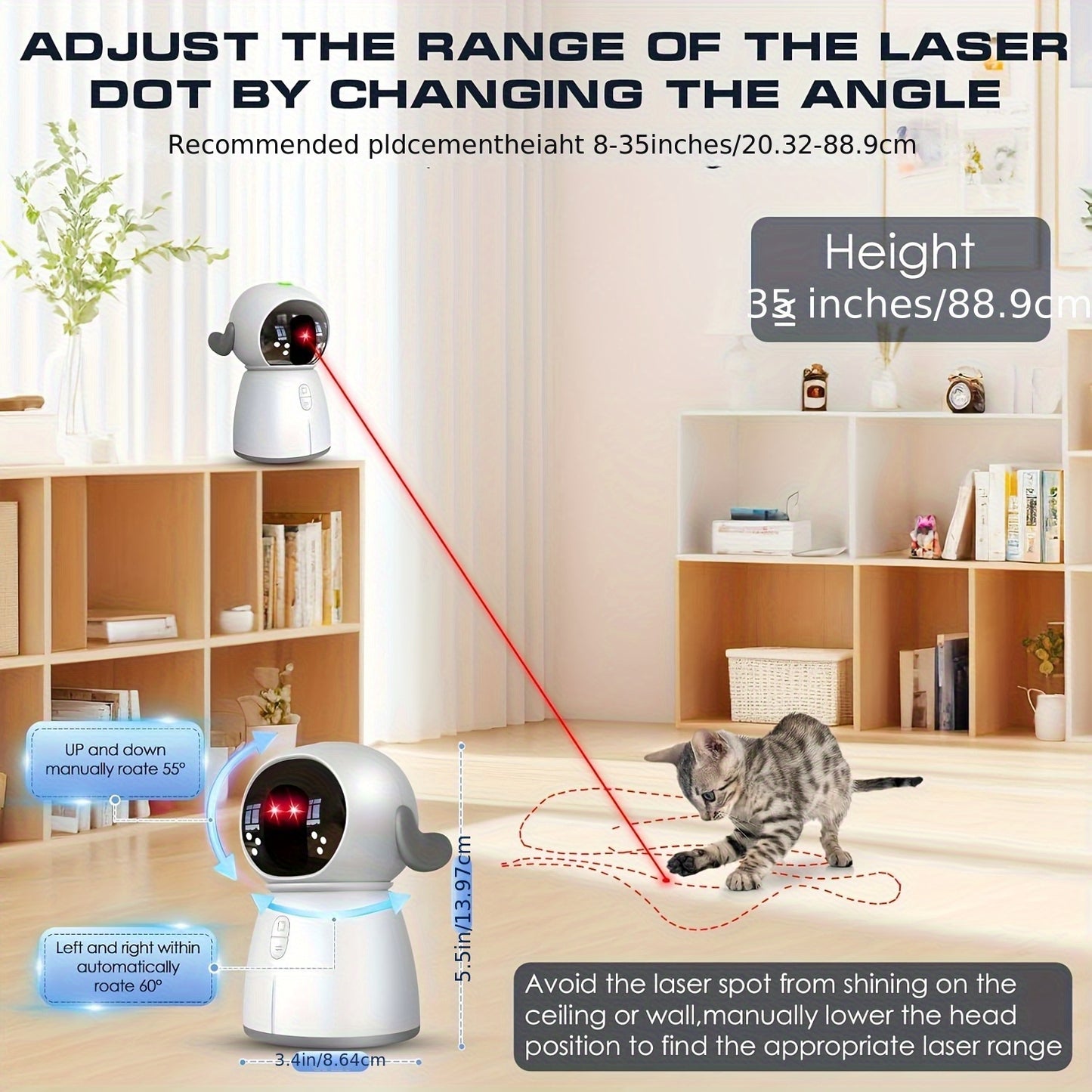 Indoor Cat Laser Toy Rechargeable Dual Laser Modes Deluxe