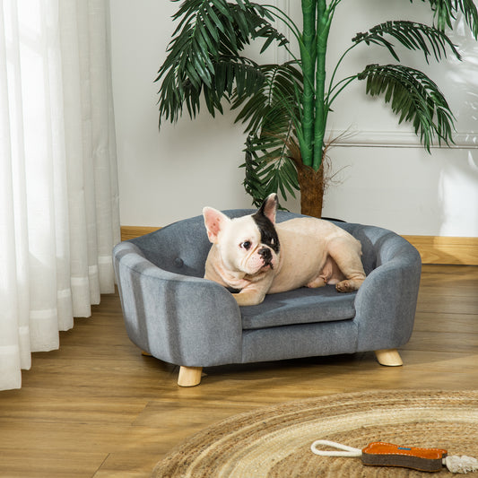 PawHut Gray Dog Cat Couch Sofa Bed for Miniature Dogs with Washable Cushion and Waterproof Cover