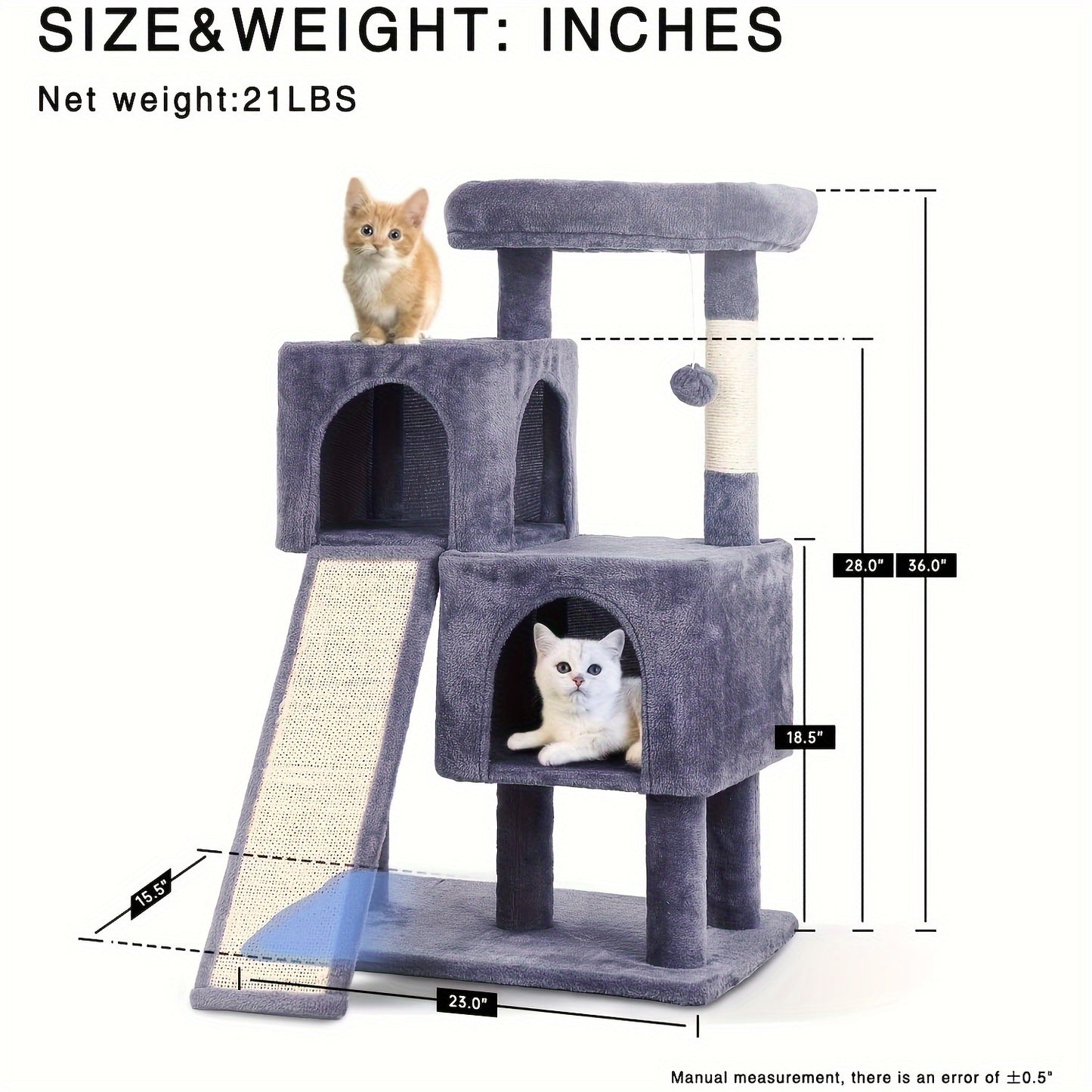 36 Inch Multi Tier Cat Climbing Shelf Cat Tree With Scratching Post And Play Ball