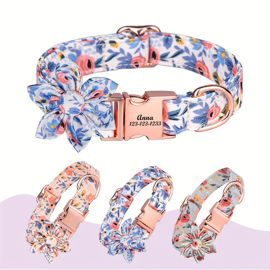 Customized Floral Dog Collar With Bowknot Decoration for Large Medium and Small Dogs