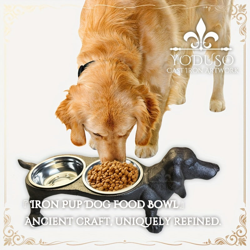 Cast Iron Pet Feeding Station With Stainless Steel Bowls
