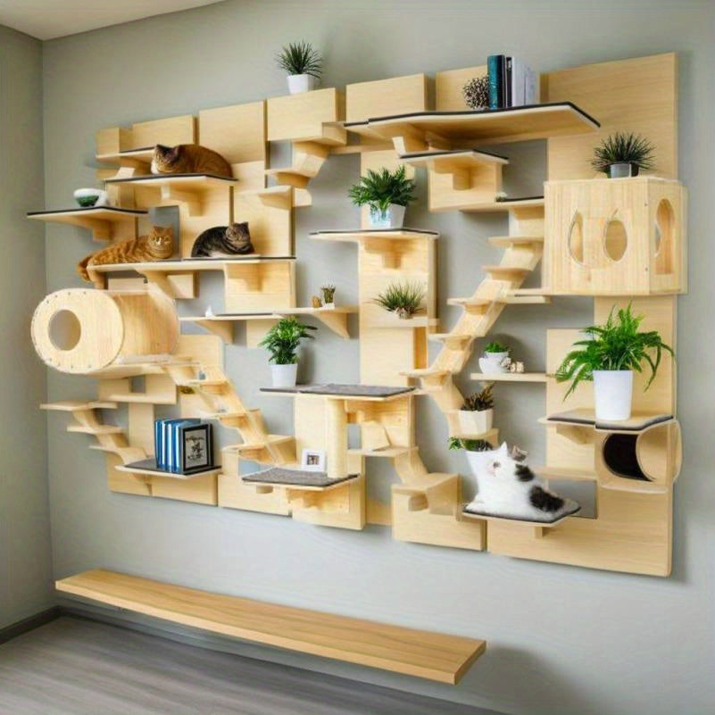 Cat Activity Wall Shelf Set With Hammock Nests 7 Piece