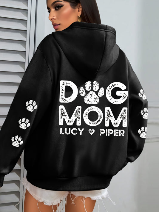 Plus Size Dog Mom Print Hoodie Casual Sweatshirt for Women with Pocket Winter and Fall