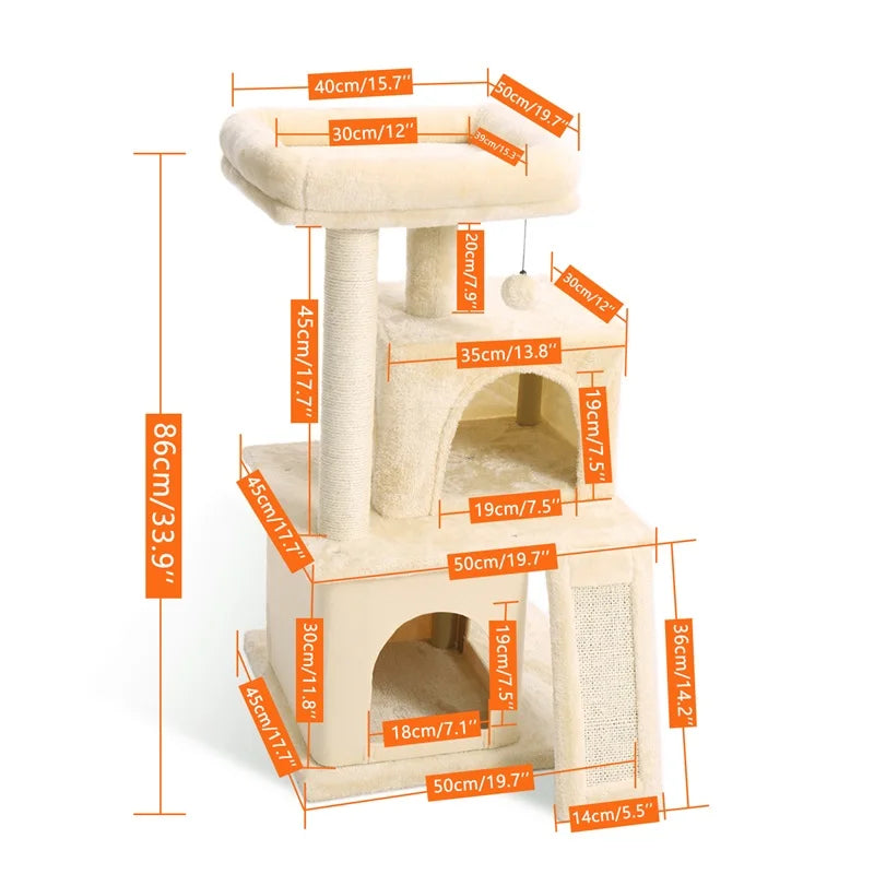 Modern Wooden Multi Level Cat Tree With Luxury Nest And Five Tiers