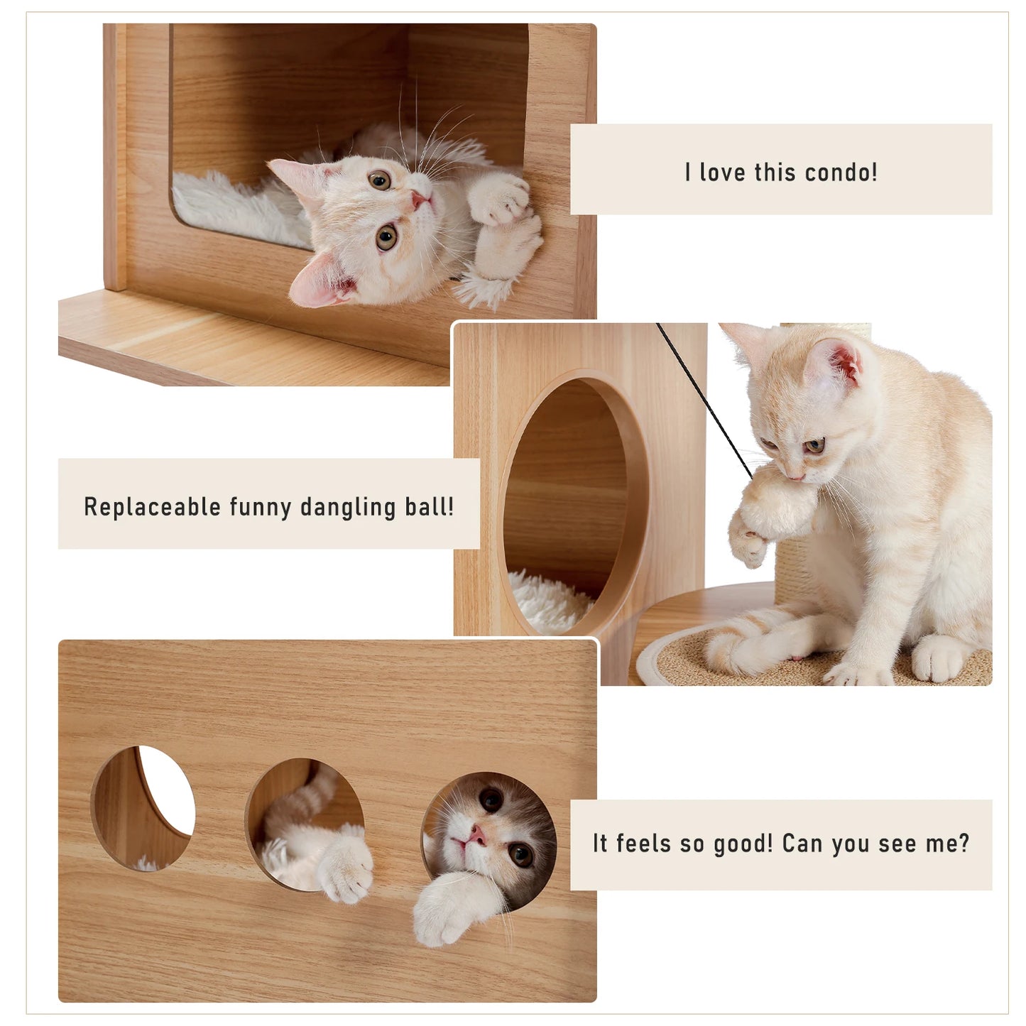 Modern Wooden Multi Level Cat Tree With Luxury Nest And Five Tiers
