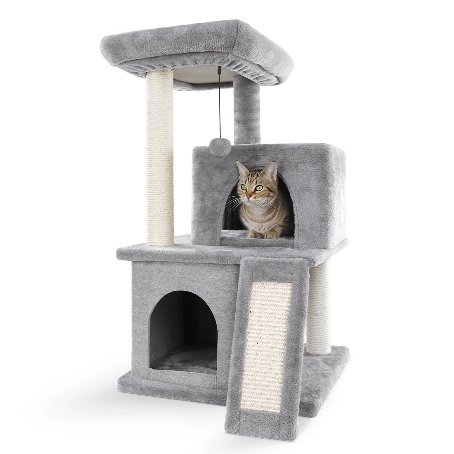 Modern Wooden Multi Level Cat Tree With Luxury Nest And Five Tiers