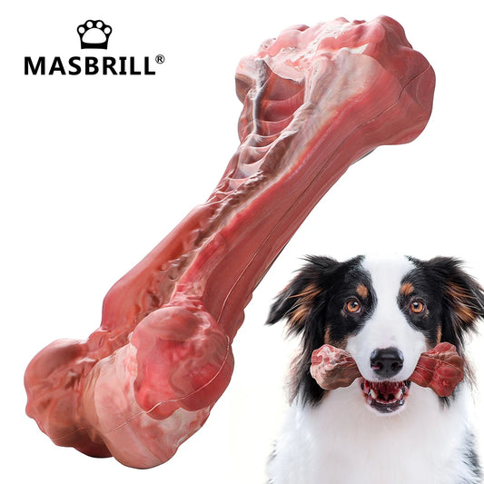 Durable Rubber Dog Bone Chew Toy with Treat Dispensing and Toothbrush Cleaning Features