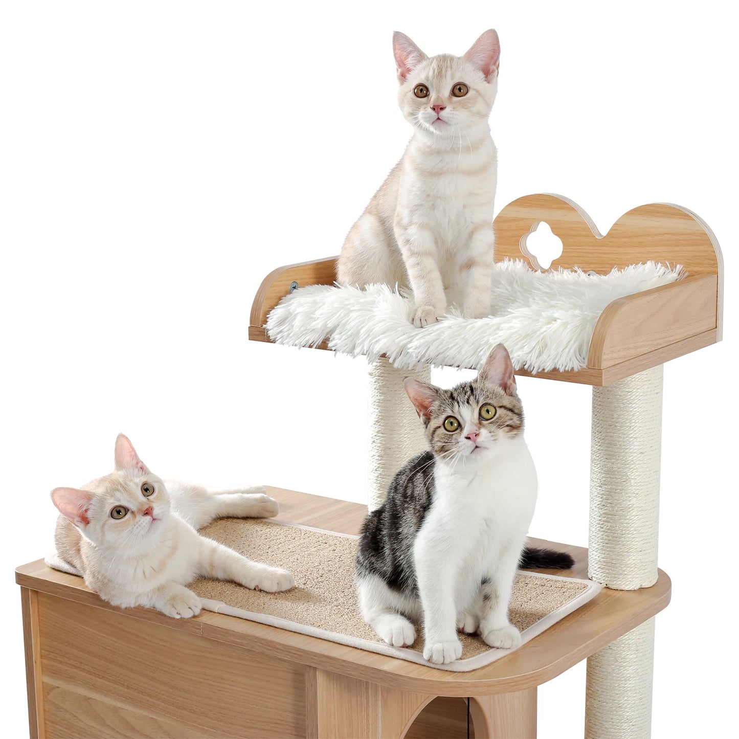 Modern Wooden Multi Level Cat Tree With Luxury Nest And Five Tiers