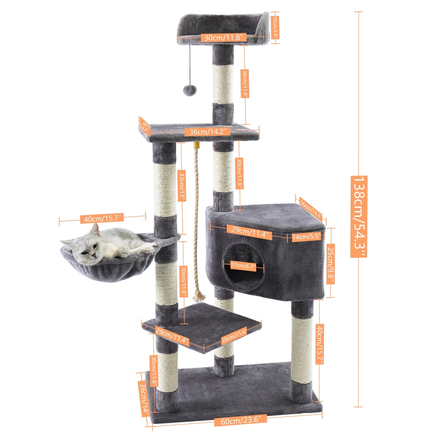 Modern Wooden Multi Level Cat Tree With Luxury Nest And Five Tiers