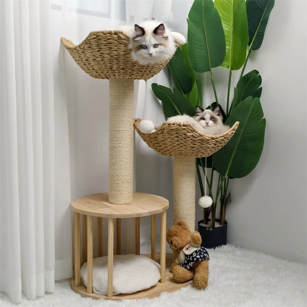 Three Tier Cat Tree Plush Napping Perches Sisal Rope Indoor