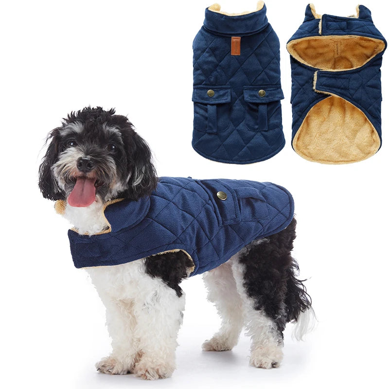 Winter Warm Plush Dog Jacket With Double Pockets For Small Medium Large Dogs