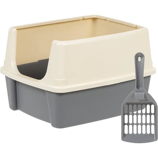 Large Cat Litter Box With High Sides Open Top Scoop