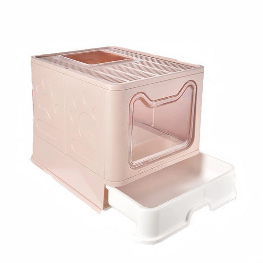 Convenient Foldable Litter Box with Drawer Design and Scooper for Easy Cat Waste Management