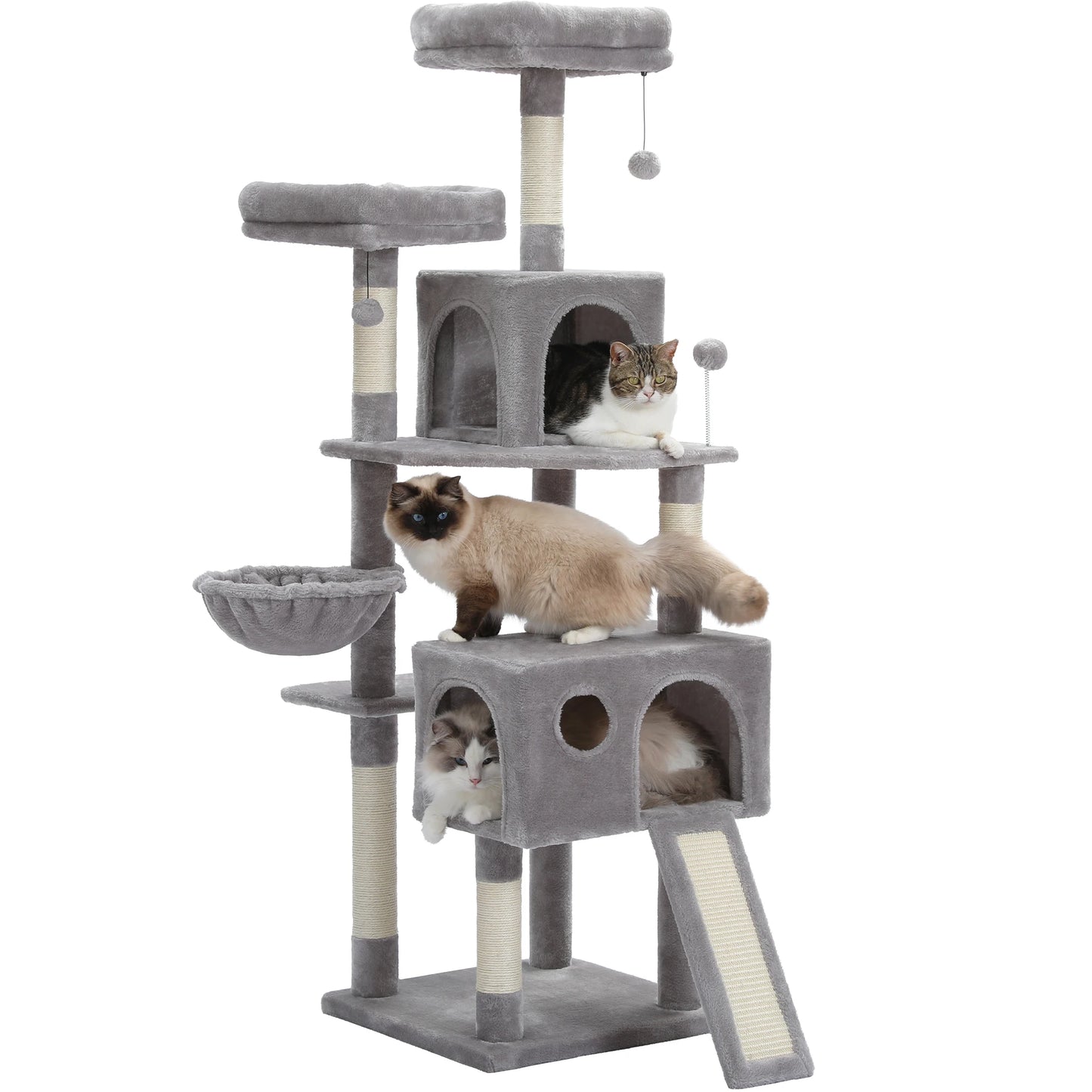 Modern Wooden Multi Level Cat Tree With Luxury Nest And Five Tiers