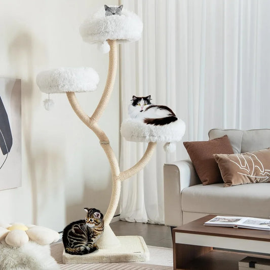 70 Inch Tall Cat Tree Tower with Scratching Posts Cozy Multi Level Design for Large Cats