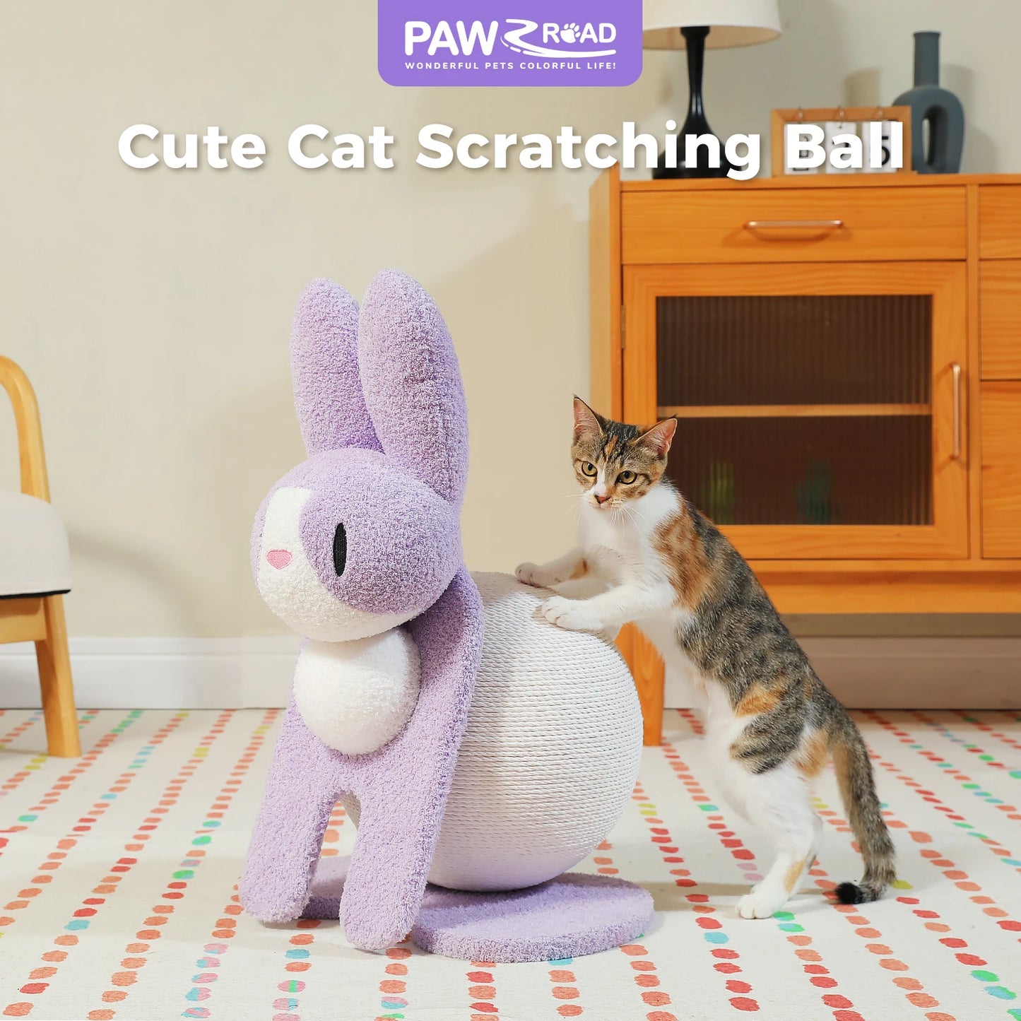 Cute Indoor Cat Scratching Post With Paper Rope Ball Toy
