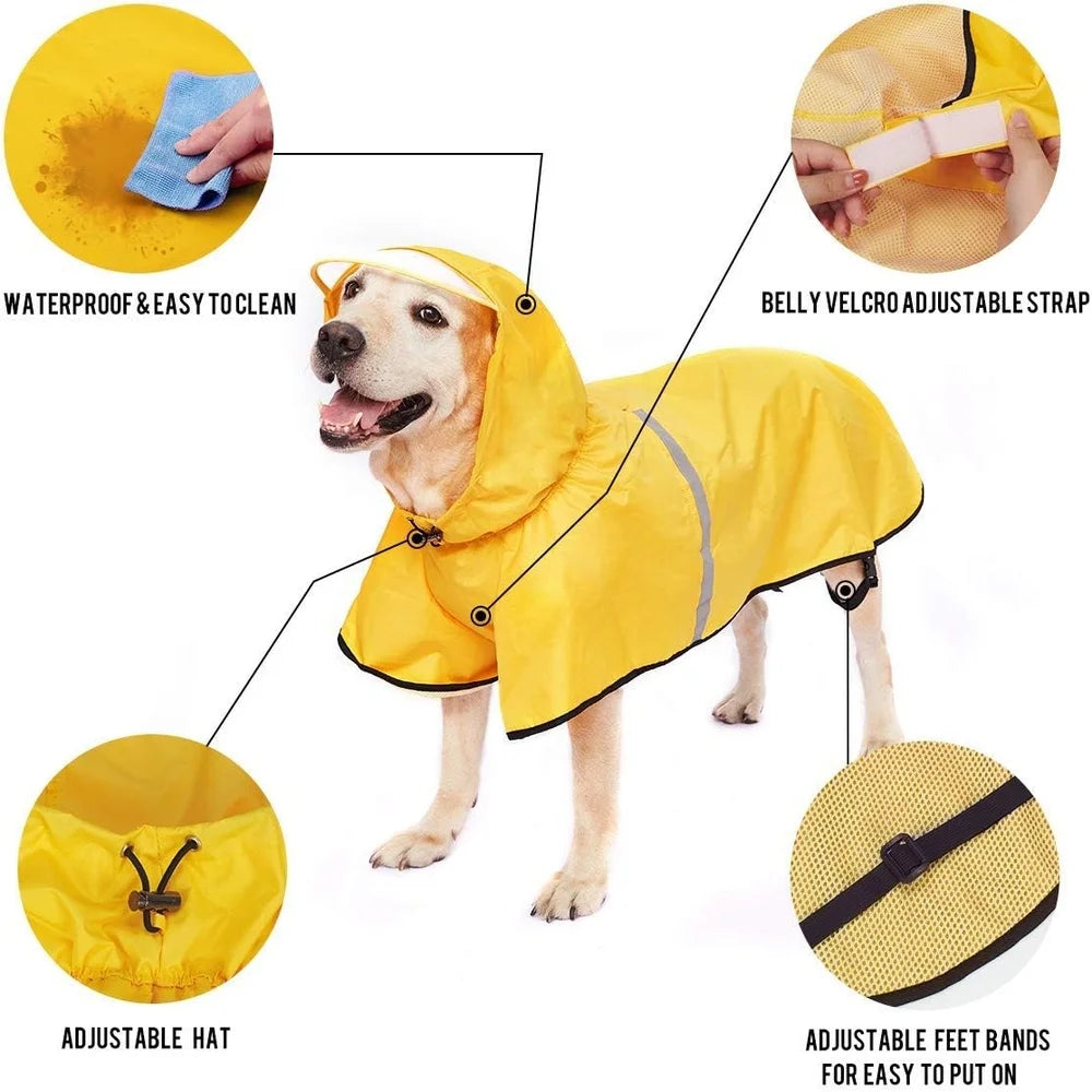Lightweight Waterproof Dog Raincoat with Adjustable Belly Strap and Reflective Strip