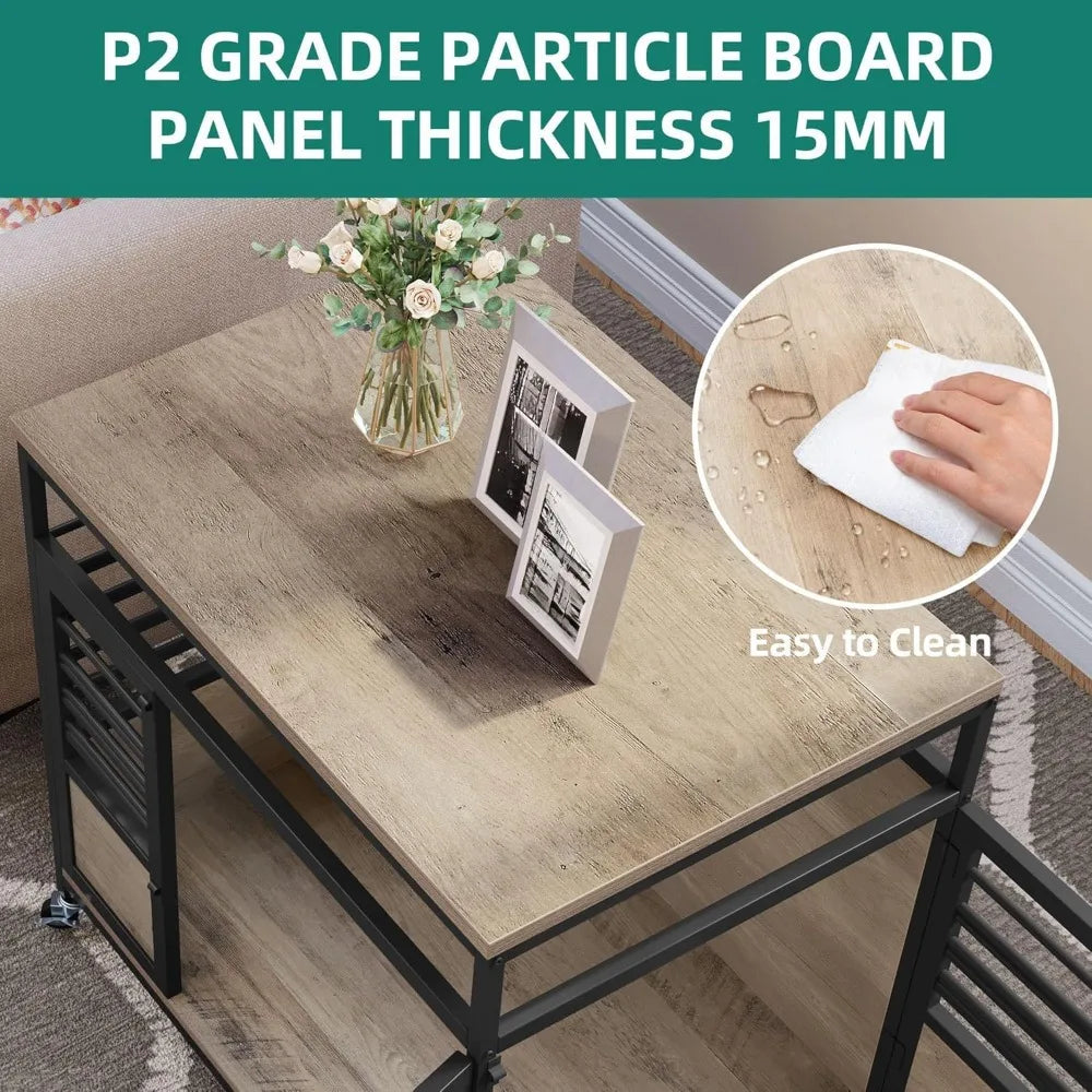 39 Inch Dog Crate Table On Wheels Heavy Duty Wood Cage With Double Doors