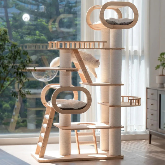 Modern Cat Tree Tower 76.8 Inch Indoor Cats With Bed
