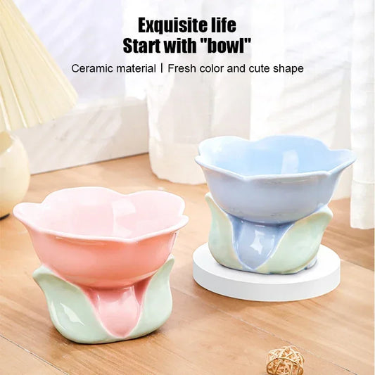 Cat Flower Bowl Raised Ceramic Pet Feeders for Small Dogs and Cats