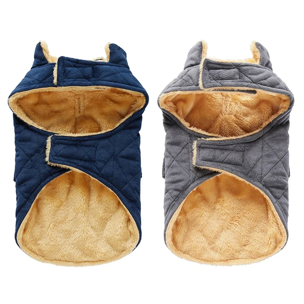 Winter Warm Plush Dog Jacket With Double Pockets For Small Medium Large Dogs