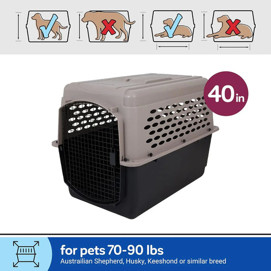 Vari Dog Kennel 40 Inch Taupe and Black Portable Crate for Pets 70 to 90 Pounds Made in USA