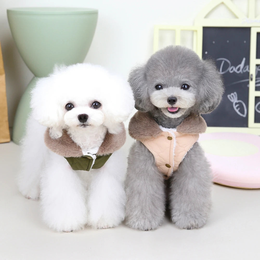 Winter Dog Coat With Fur Collar Warm Fleece Vest With D Ring