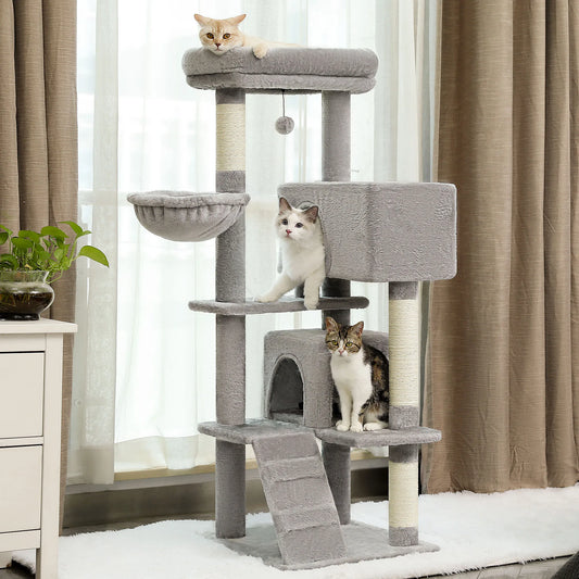 56.3 Inch Cat Tree for Large Cats with Plush Hammock and Super Large Top Perch