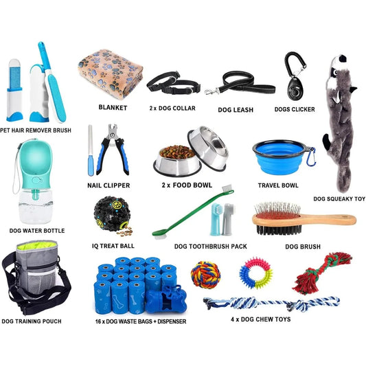 Puppy Supplies Starter Kit 39 Piece Set Essentials for New Puppies with Leash Toys Bowls and More
