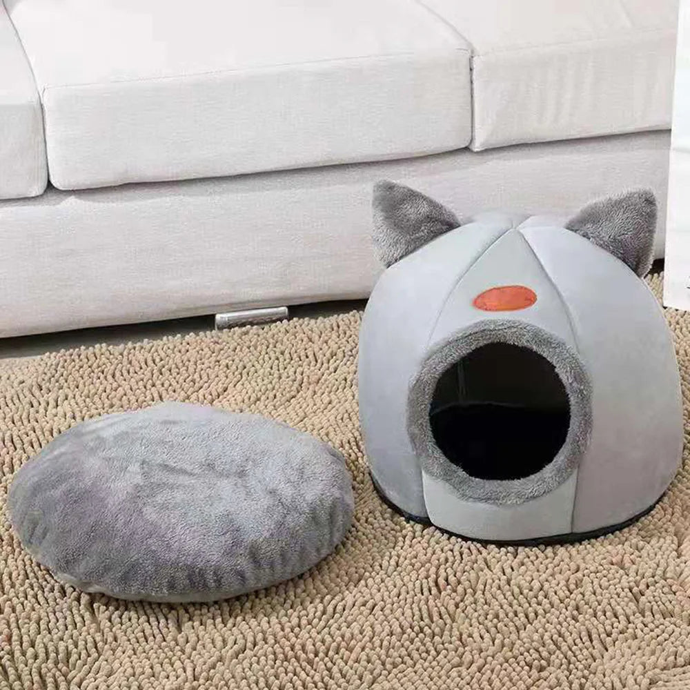 Cozy Cat Bed with Cute Cat Ears Warm Plush Design Comfortable Eco-Friendly Machine Washable
