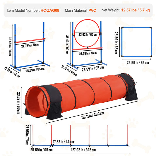 SucceBuy Dog Agility Training Equipment Set with Adjustable Hurdles and Tunnel for Puppies