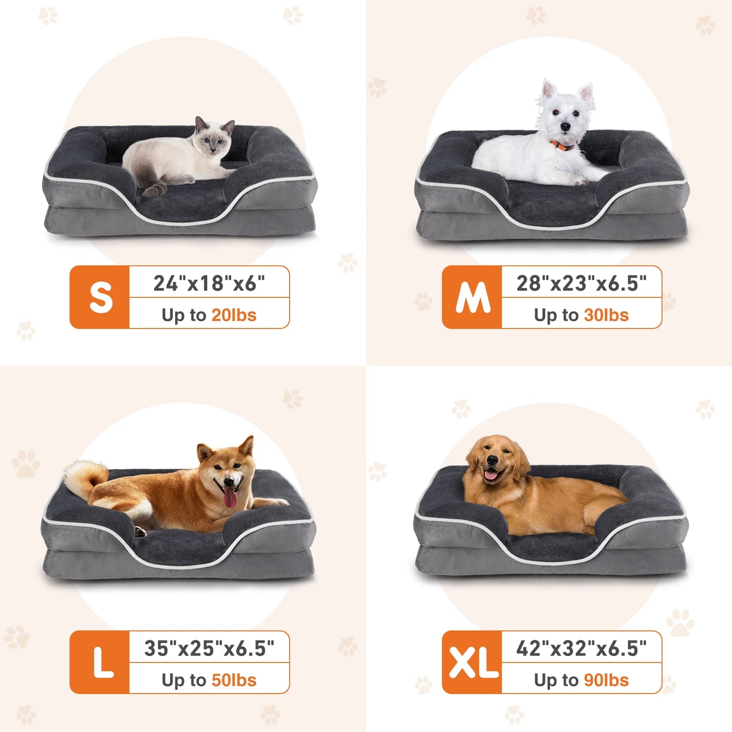 JHK Orthopedic Memory Foam Dog Bed for Small Pets with Washable Cover and Non-Slip Base