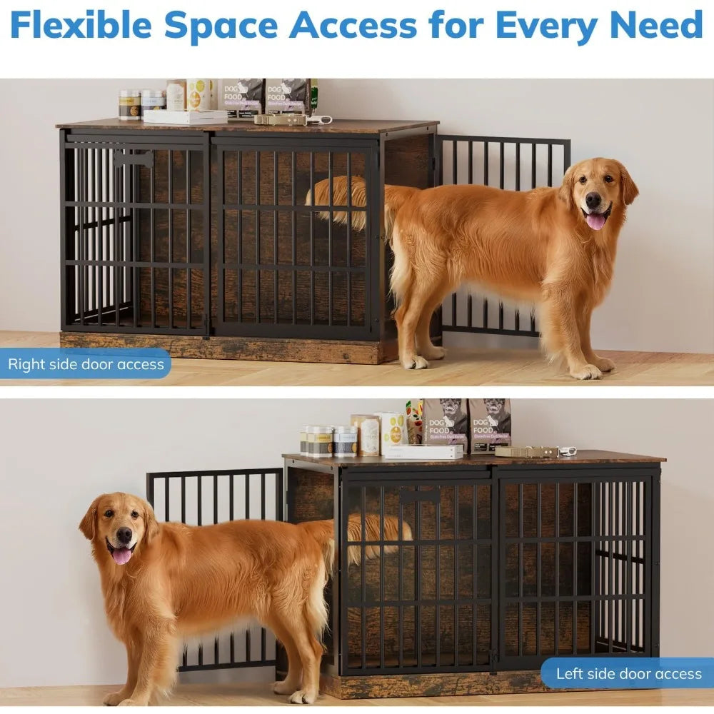 XXL Wooden Corner Dog Crate With Sliding Barn Door Frame
