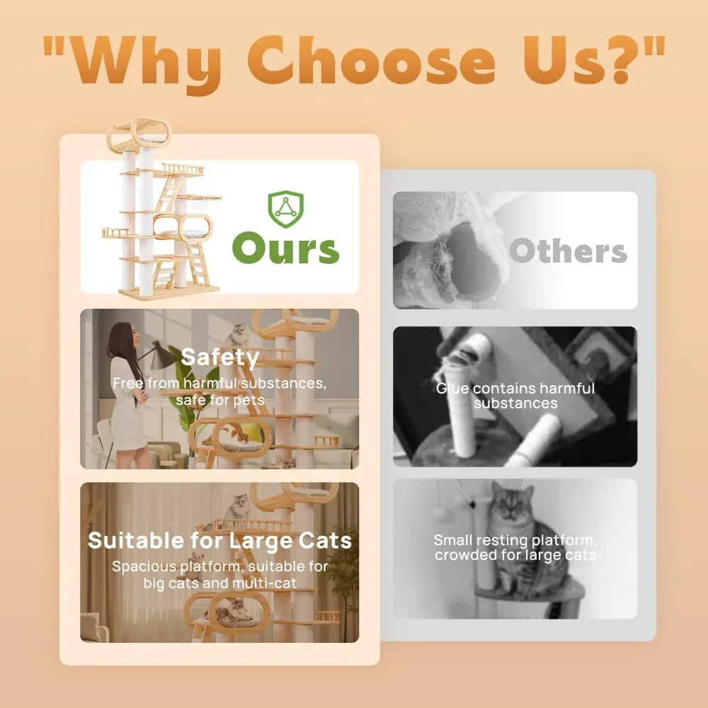 Modern Cat Tree Tower 76.8 Inch Indoor Cats With Bed