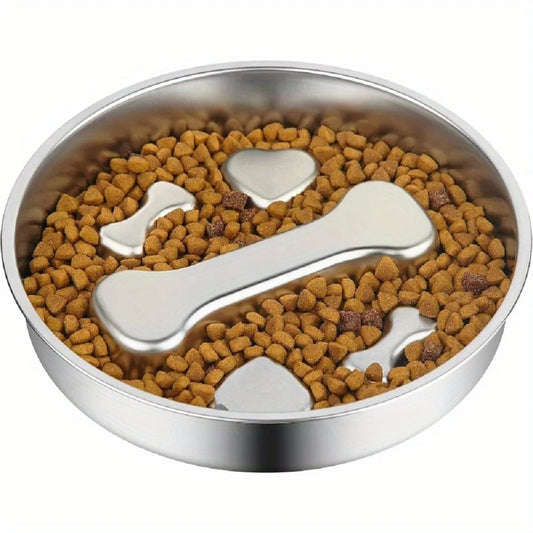 304 Stainless Steel Slow Feeder Dog Bowls With Non Slip Mat