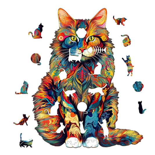 Cat Pattern Wooden Jigsaw Puzzle Unique Animal Shape Educational Toy for Kids and Teens