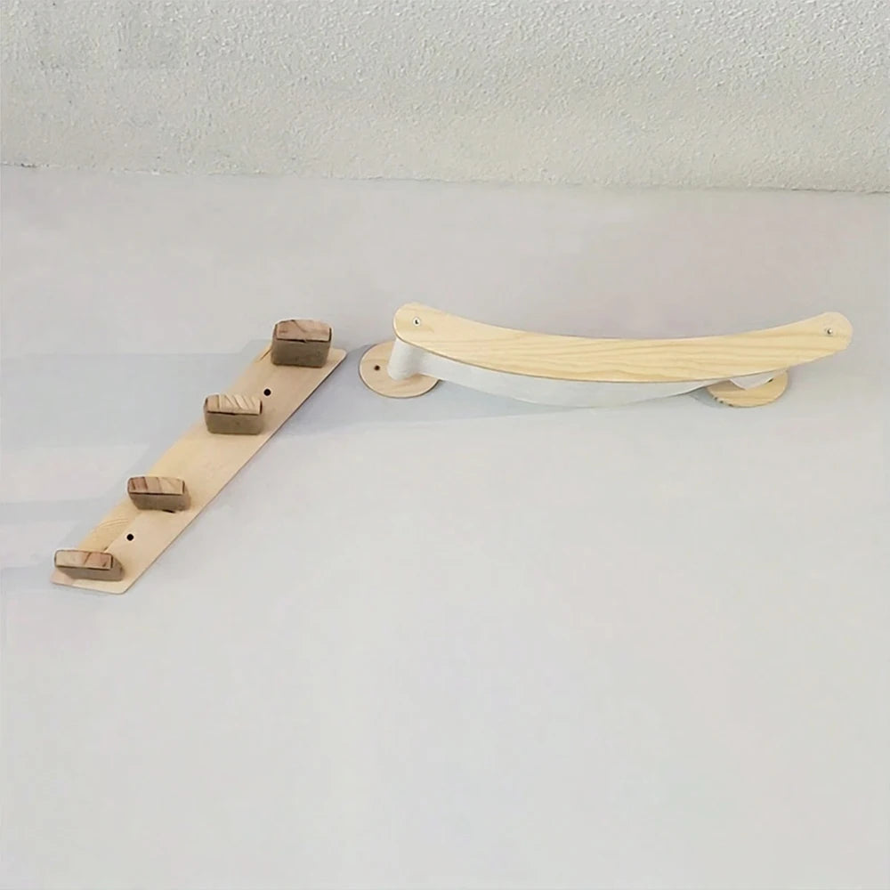 Cat Hammock and Stairway Wall Mounted Climbing Shelf with Sisal Rope Scratching Toy for Cats
